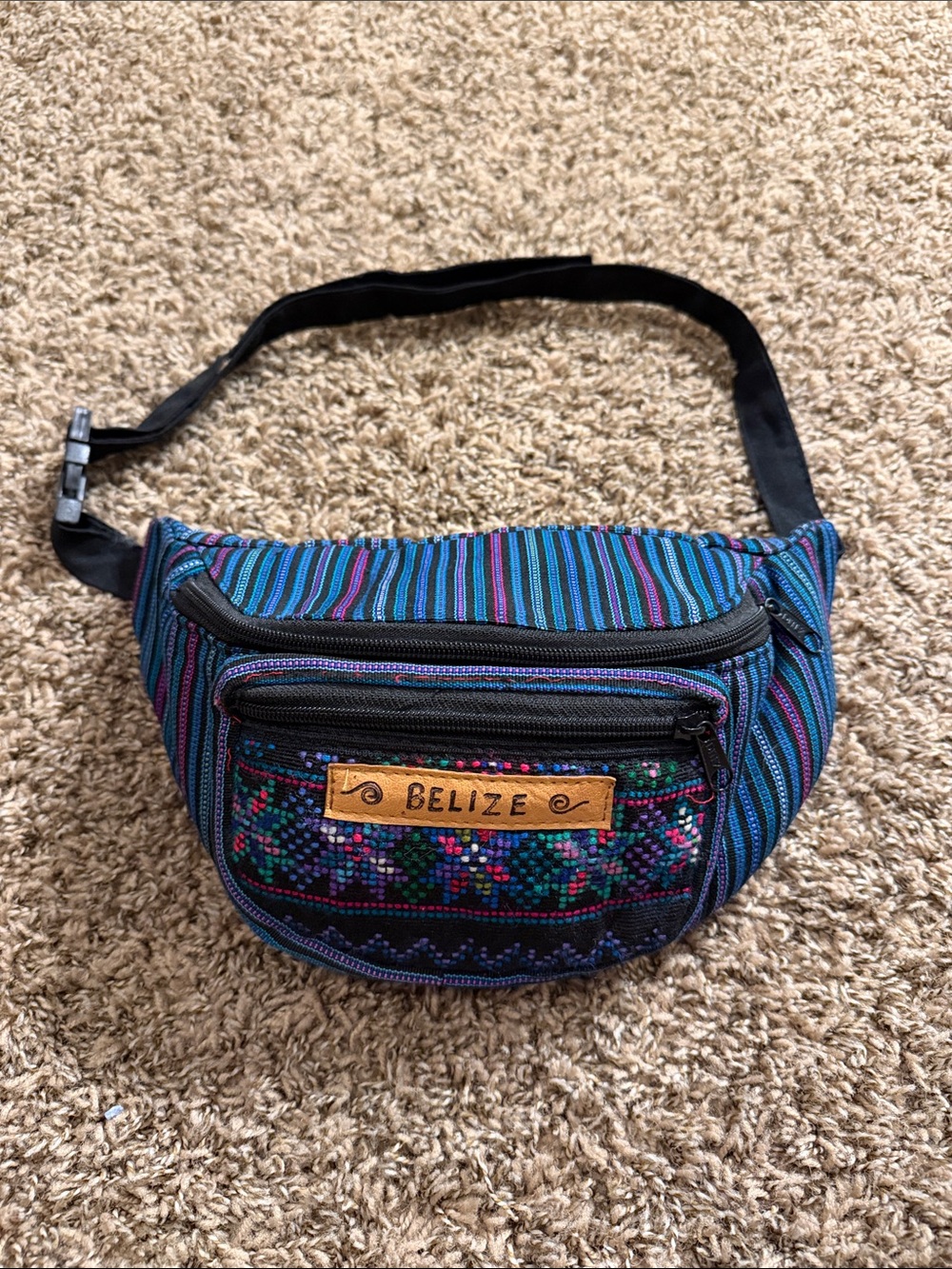 Source Unknown Blue & Black Striped Woven Crossbody Fanny Pack